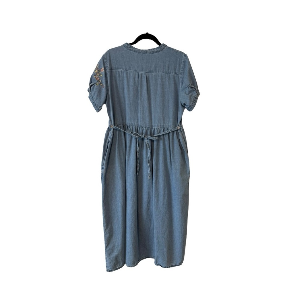 April Cornell Floral Embroidered Denim Midi Dress Cottagecore Light Wash Size L - Picture 3 of 14